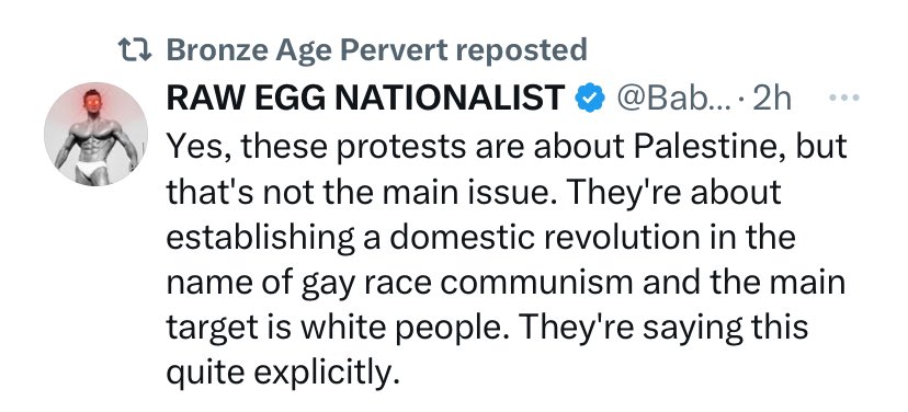 I’ve been wondering how the “nationalists” were going to justify taking Israel’s side and now that I’ve found it I kind of regret I looked. The entire American nationalist movement has been a long con.