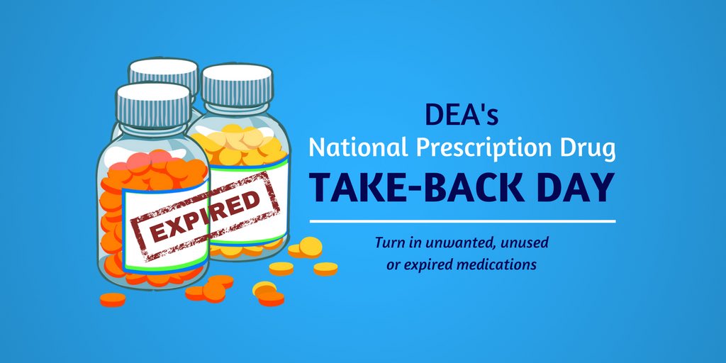 It’s DEA Drug #TakeBackDay!   Help us protect Floridians from drug misuse by dropping off unwanted or expired prescription medications at take-back locations throughout the state.   To learn more and find a site near you, visit DEA.gov/TakeBackDay.