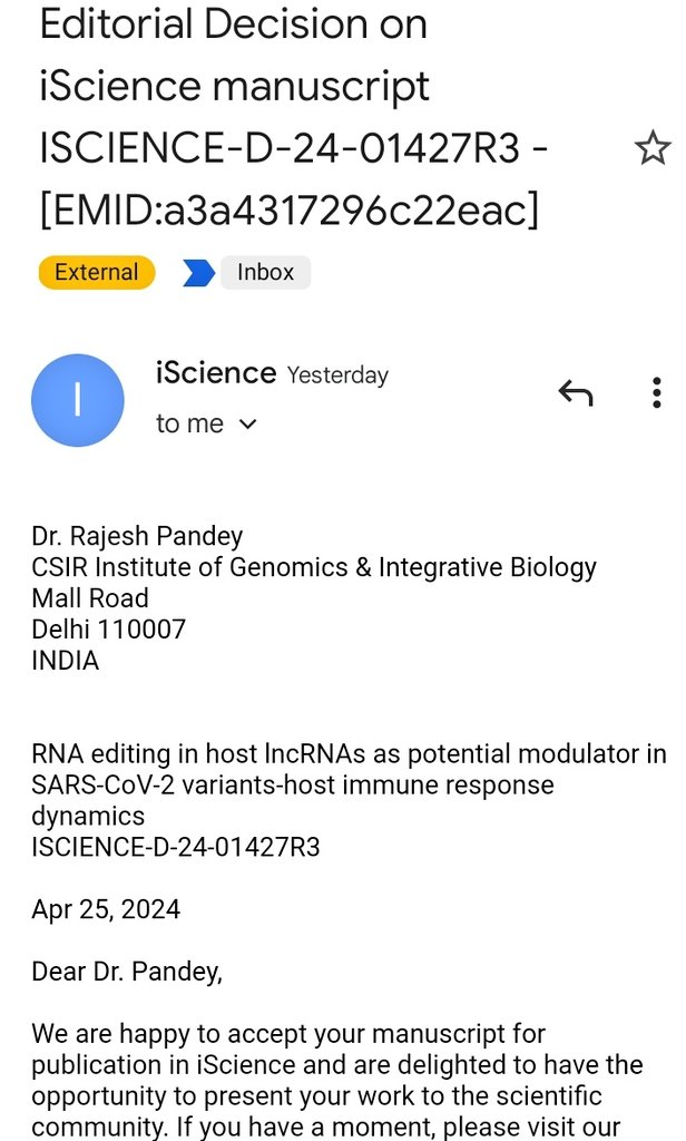 RNA Editing within Long Noncoding RNAs modulating COVID-19 during infection by different SARS-CoV-2 variants of concern....@iScience_CP  accepted a longitudinal study from the Lab, to be online soon, open access....@IGIBSocial @souvik_csir @BMGFIndia @WHO @WHOSEARO @beena_tweets
