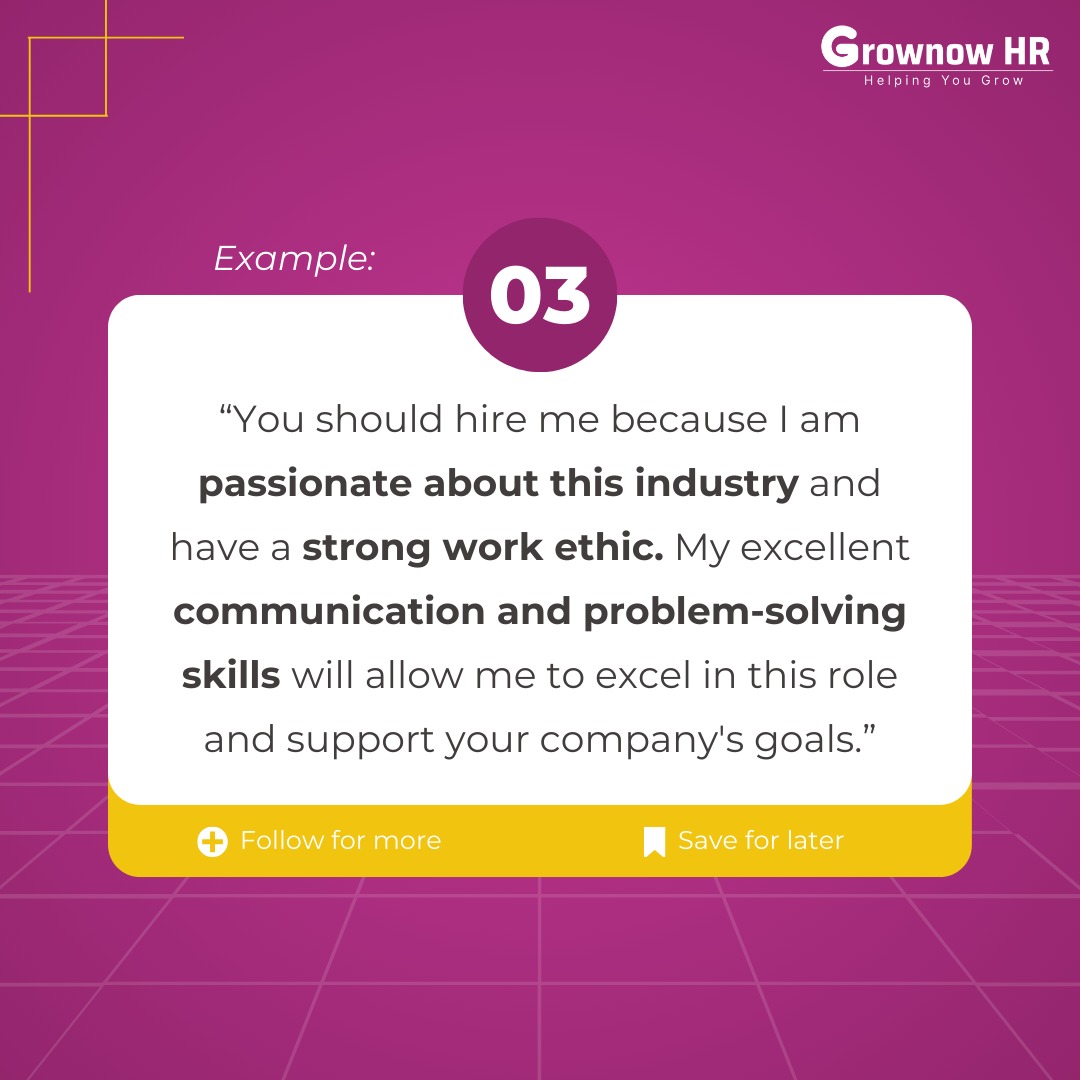 Grab the key to landing your dream job with these answers. Discover the perfect response to the timeless question: Why should we hire you?

To learn more about us, please visit grownowhr.com.

#Grownowhr #HRsolutions #HumanResources #HRfirm #Interview #Interviewtips