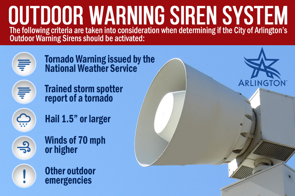 Stay alert, stay safe! 🚨 It's important to know how the Outdoor Warning Siren System works. It's activated when there is: ⛈️Tornado Warning issued by the National Weather Service ⛈️ Trained storm spotter report of a tornado ⛈️ Hail 1.5” or larger ⛈️ Winds of 70mph or higher