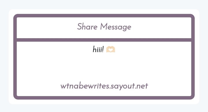 hala ngayon nalang ako nakapag bukas ng sayout anyways, hi po!!

✉️ — wtnabewrites.sayout.net