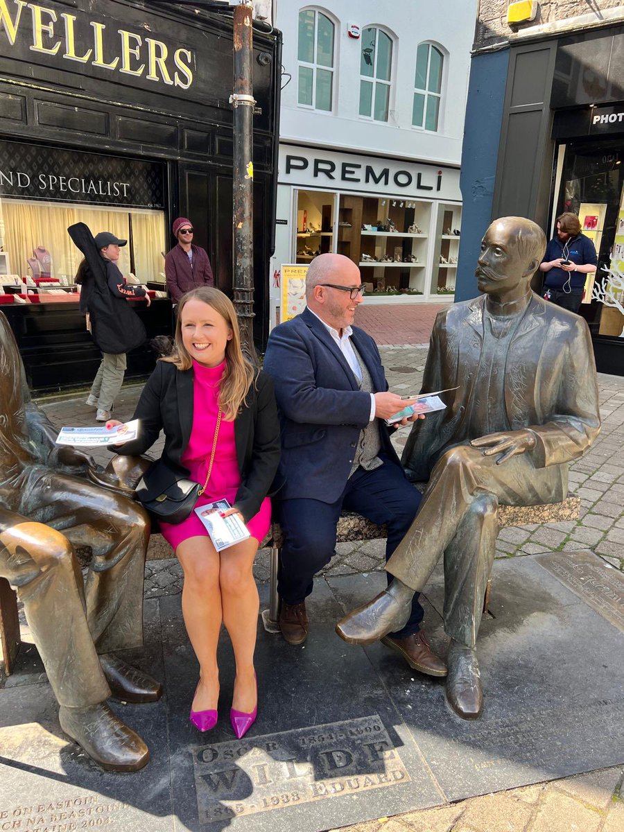 In sunny Galway today. ☀️😎Even when we’re sitting down we’re canvassing.🗳️✅ #galway #galwaycity #mnw @Farrell_Mairead