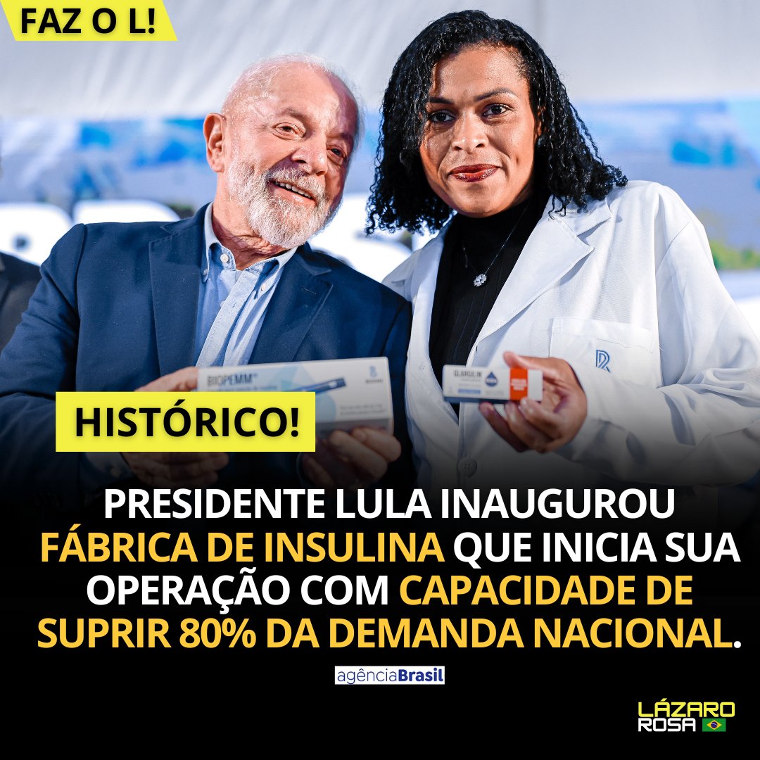 Rapaz, essa notícia era pra ser destaque em todos os jornais do país:  Presidente Lula inaugurou fábrica de insulina da farmacêutica brasileira  Biomm, localizada em Nova Lima, Minas Gerais. A empresa será