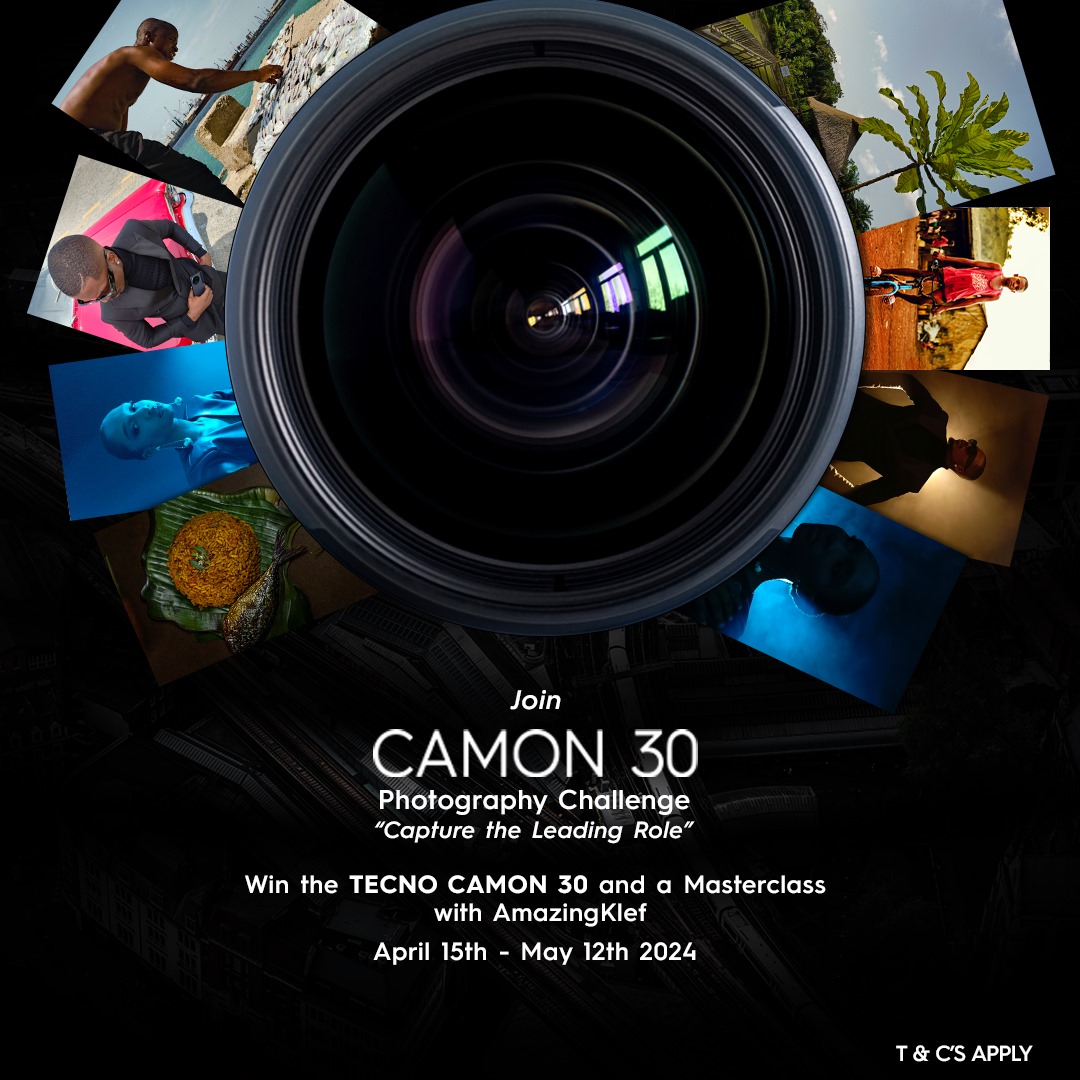 Join the TECNO CAMON 30 Photo Challenge. 

Capture a notable thing around you (portraits, streets, landscapes, macros, abstracts or low light scenes) 

Post on your page using #CAMON30Series & #LeadingRole to be Shortlisted for a MasterClass with AmazingKlef and to win a CAMON 30