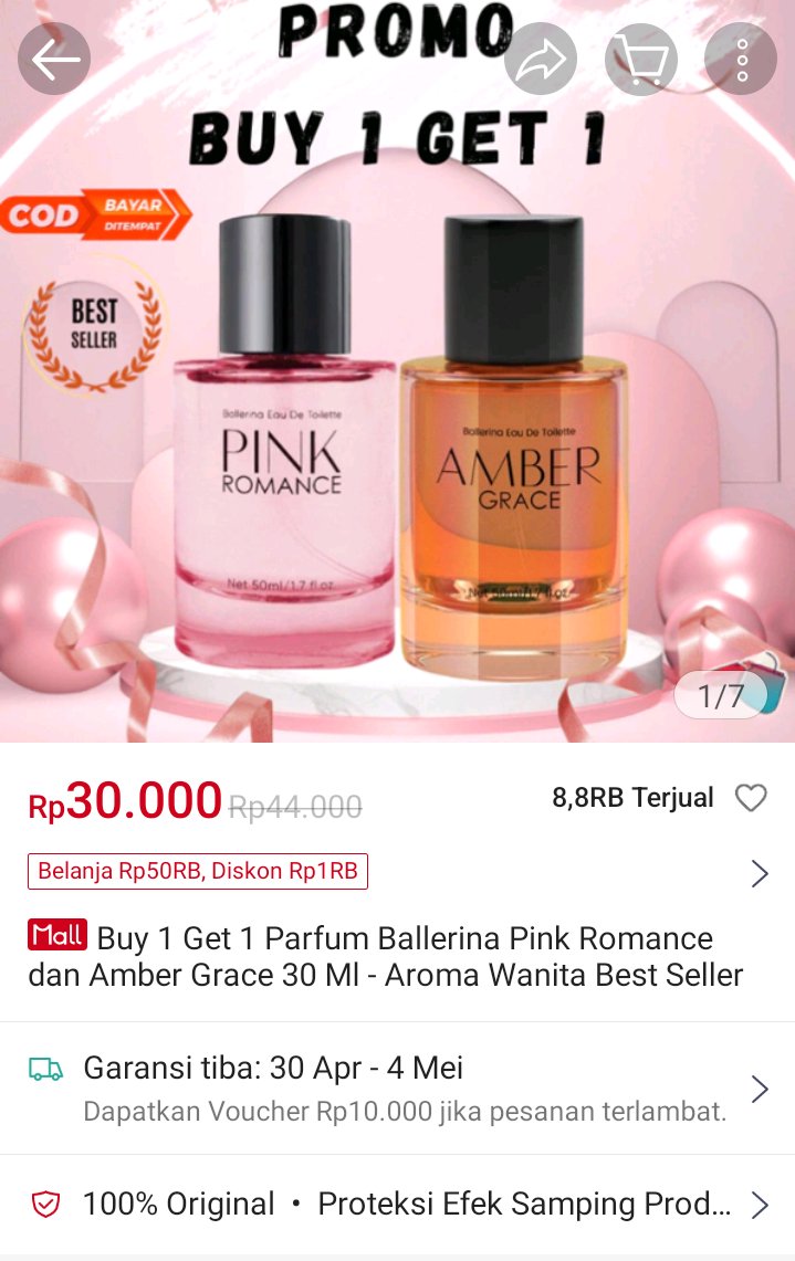 Cek Buy 1 Get 1 Parfum Ballerina Pink Romance dan Amber Grace 30 Ml - Aroma Wanita Best Seller dengan harga Rp30.000. Dapatkan di Shopee sekarang! ♥️👉 shope.ee/7fDR9KS1xo #parfum #racunshopee #racunbelanja