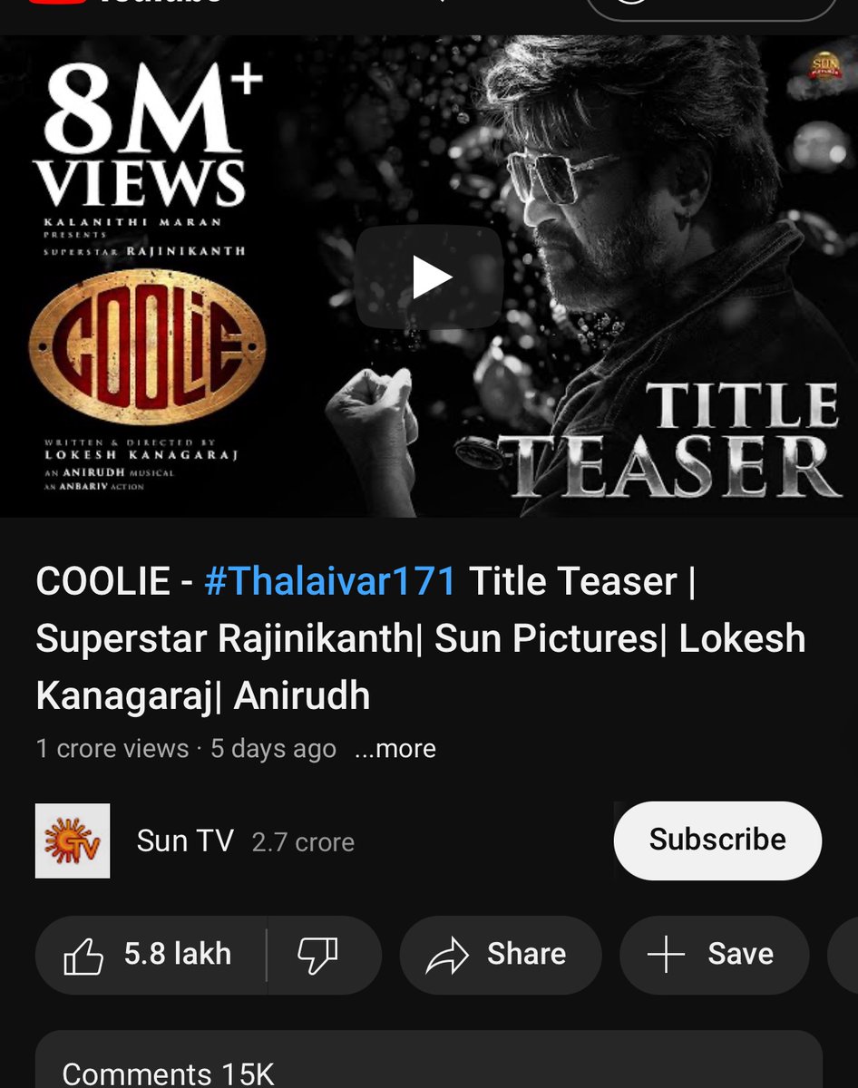 #Coolie Title Teaser hits 10 Million views !!  🔥🔥🔥🔥
Hype is sky high 🔥
