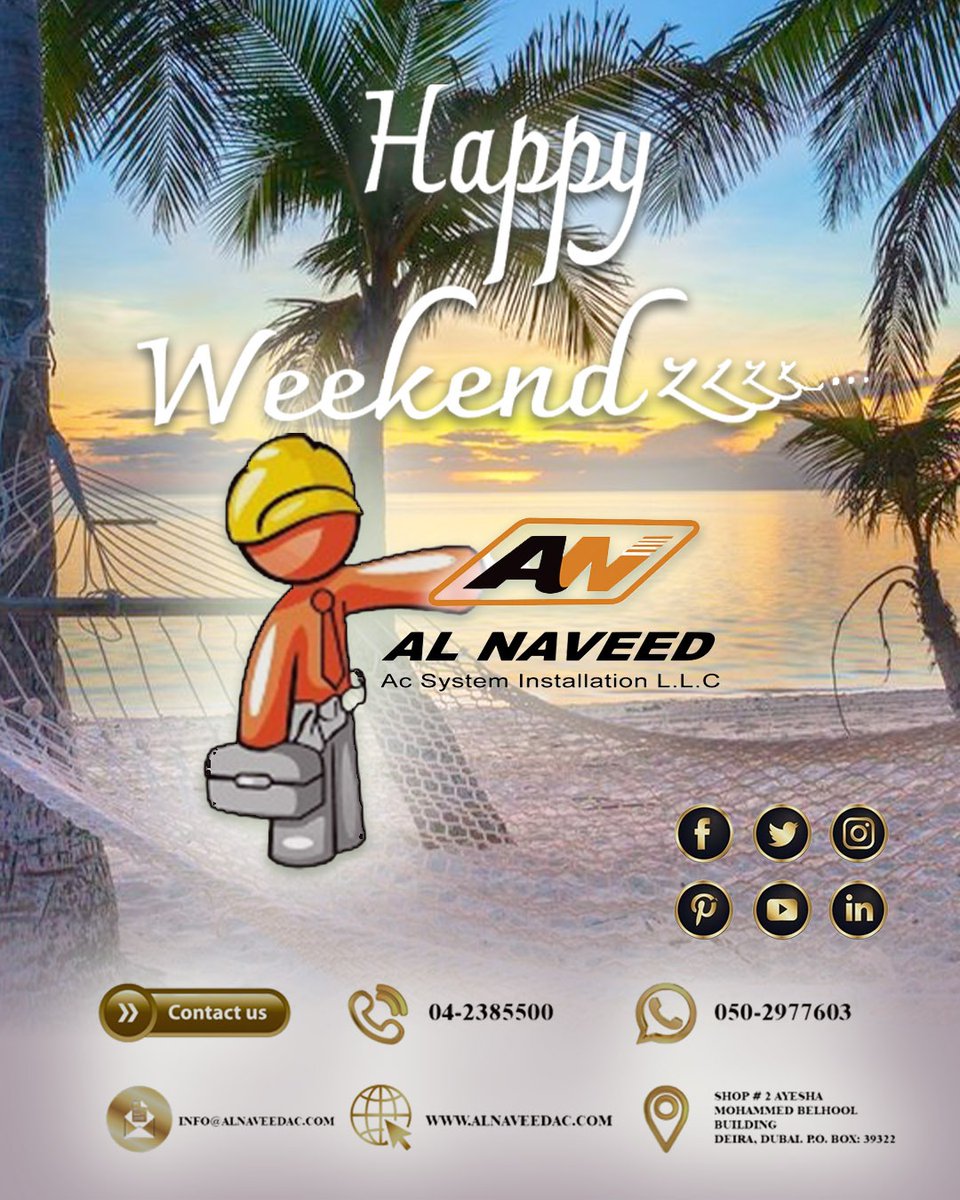 Happy Weekend !

#ac #airconditioner #acinstallation #nearme #homeservices #acfitting #price #alnaveed #maintainance #repair #freeestimates #appliances #dubai #uae #viral #coldroom #coldstorage #chiller #maintenance #system #technician #hire