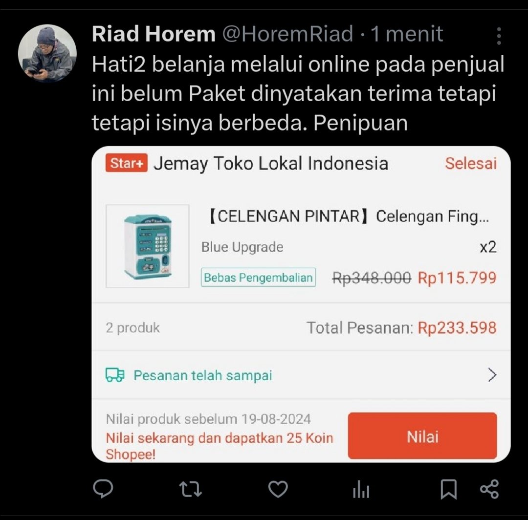 HoremRiad's tweet photo. @TokopediaCare Hati2 belanja di Shopee. Tidak bertanggung jawab ditukarkan isi paket oleh penjual dan kurir https://t.co/lIKpXmC5l1
