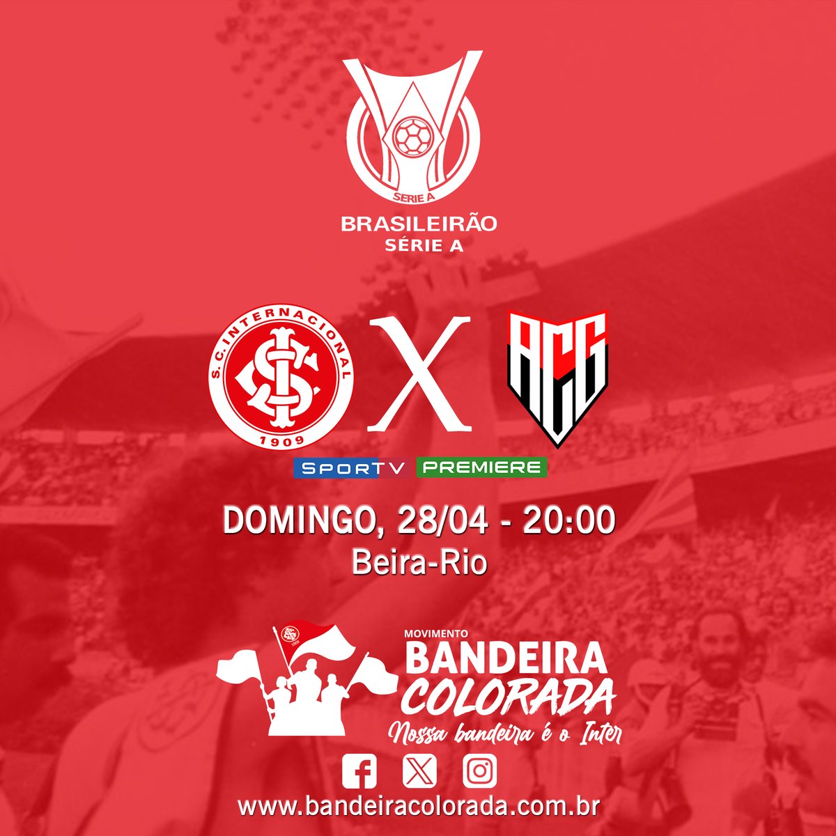 MBColorada's tweet photo. É #DiadeINTER! 🏟️ O #GiganteTeEspera para o duelo do Colorado contra o Atlético-GO, às 20h, com transmissão pelo Premiere e SporTV! 💪 Vamos juntos, por mais uma vitória! 🔴⚪️ #SCInternacional #ClubedoPovo #VamoInter #BandeiraColorada #EmFrente #PeloInterPelaTorcida 🚀🔥 https://t.co/YbsfPCar6h