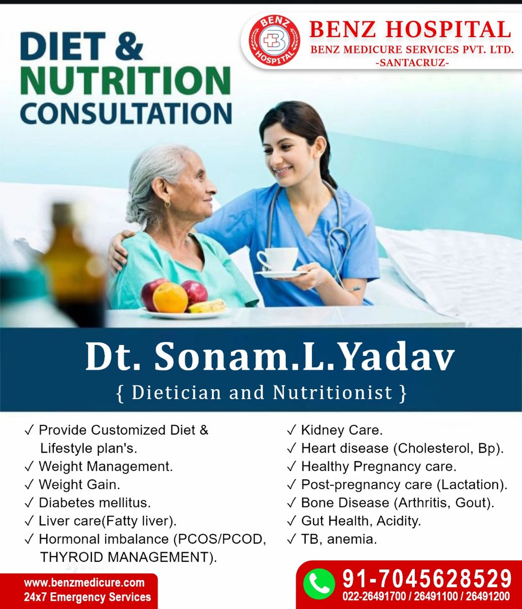 DIET & NUTRITION CONSULTATION
Dt. Sonam.L.Yadav { Dietician and Nutritionist }
benzmedicure.com
91-7045628529

#hospitallife  #dietician  #nutritionist  #diet
 #healthyfood  #health  #food  #doctors #surgeon #benzhospital #patientdiet #patient