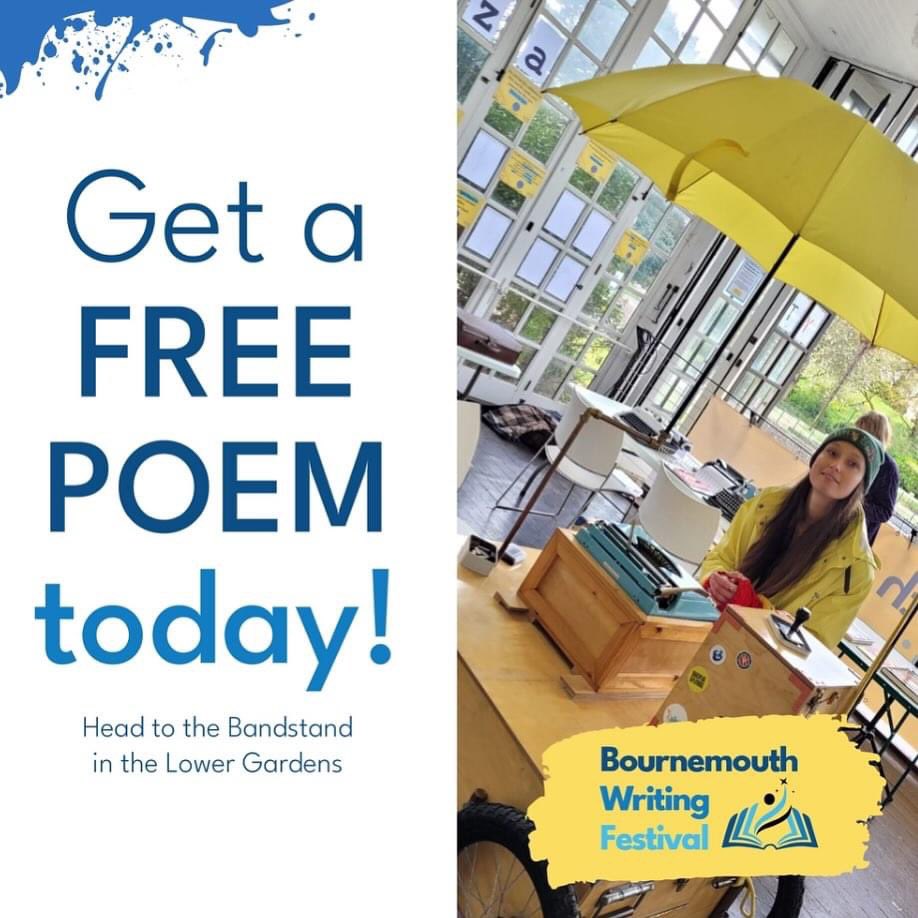 ✏️Happening now at the Bandstand! The Poetry Machine - FREE poems created in conversation with you! Saturday 27th and Sunday 28th April between 10am and 4pm. #BmthWritingFest #FREE #poetry #event #machine #words #writer #bournemouth #creativity #festival #weekend #fun #family