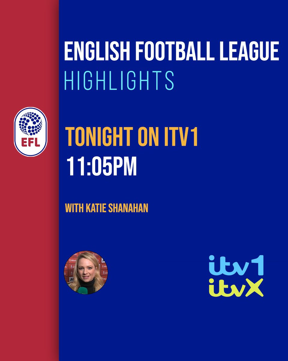 It's crunch time in the @EFL 💥 Join @KatieShanahan3 from Huddersfield v Birmingham at 11.05pm on @ITV 1 and @ITVX for a jam-packed day of action! ⚽️