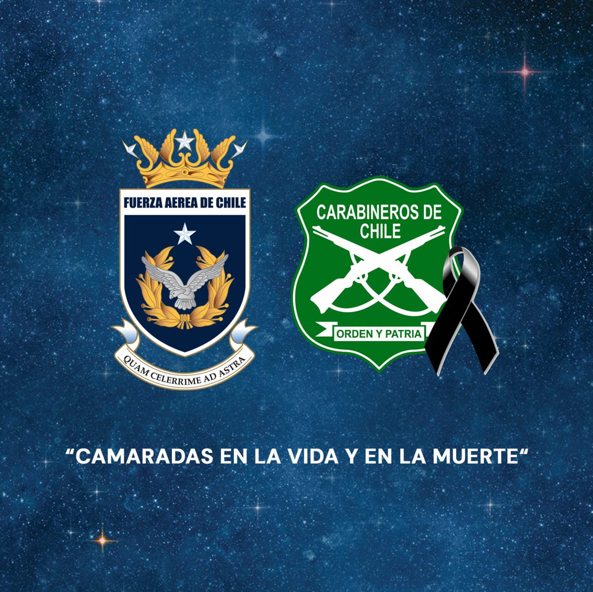 La #FACH envía nuestras sentidas condolencias a las familias y a cada uno de los integrantes de @Carabdechile por los 3 funcionarios fallecidos en acto de servicio mientras realizaban patrullajes en la comuna de Cañete.