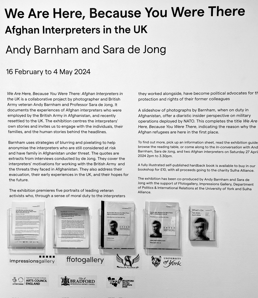 In Bradford for @de_Jong_Sara (@uniyorkpolitics) & colleagues exhibition uncovering the experiences of Afghan interpreters in the UK. Heartbreaking. Important. Urgent. If you live around Yorkshire do consider making a trip to the Impressions Gallery (free entry).
