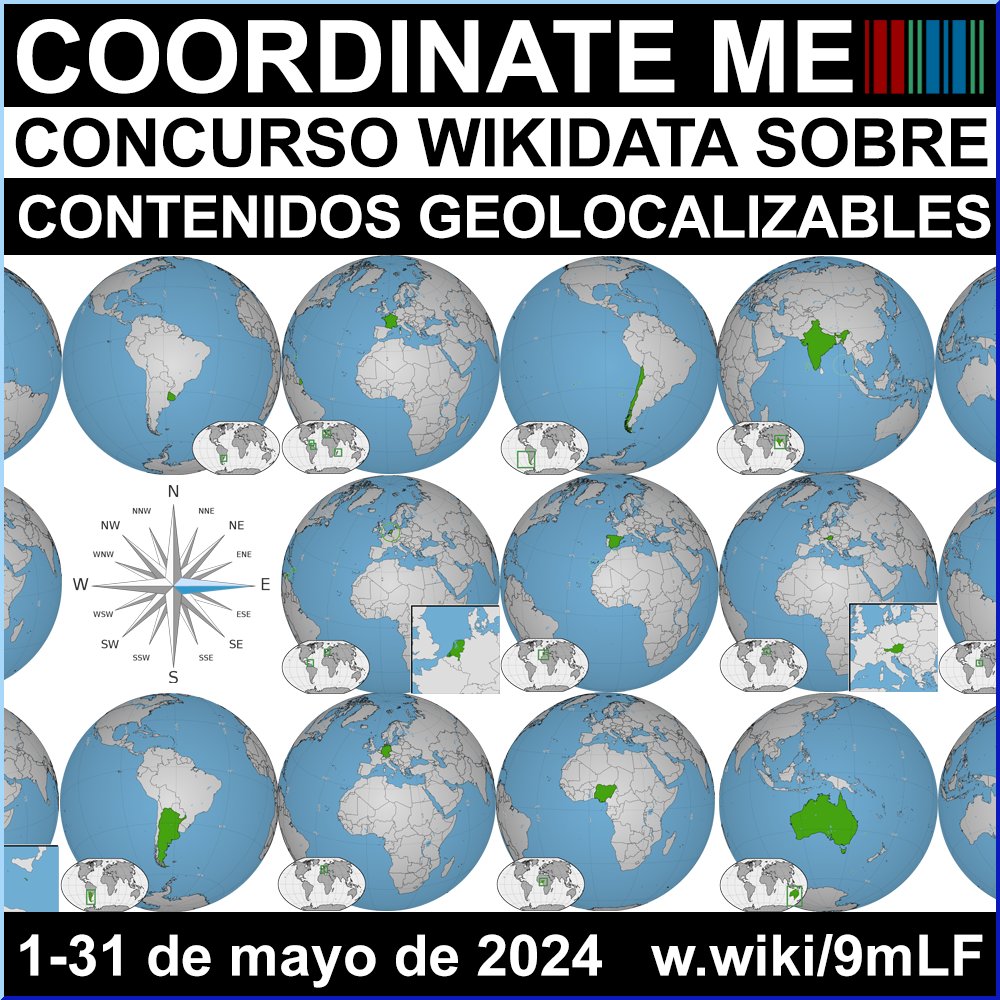 #ConcursoWMES | ¡Coordinate Me 2024💚! #ConcursoInternacional de @wikidata en torno a contenidos geolocalizables, desde pueblos y hospitales hasta arte público y monumentos naturales.
.
🎯Mejora o crea elementos #Wikidata
🗓️Del 1 al 31 de mayo.
🔗 wikimedia.es/coordinate-me-…