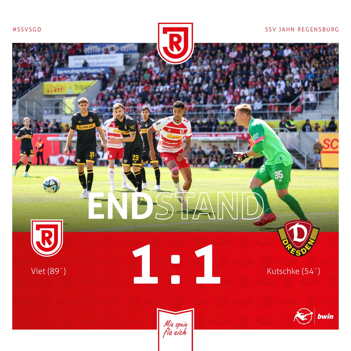 Was für eine Schlussphase. Der Jahn und @DynamoDresden teilen sich die Punkte ⚪️🔴 #Jahnelf #SSVSGD #miaspuinfiaeich 📷 Köglmeier