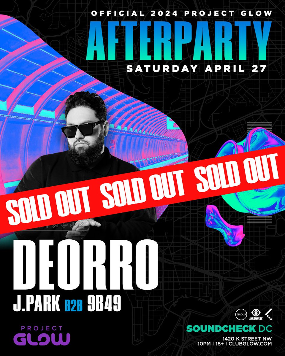 TONIGHT!🌟 Things are getting ¡𝗠𝗔𝗦 𝗖𝗥𝗔𝗭𝗬! at @Deorro’s #SOLDOUT @projectglowfest After Party with support from @jparkmusic_ B2B @cmova. 🔥 Limited tables available. Please email tables@soundcheckdc.com for more info. Must be 21+ to reserve.