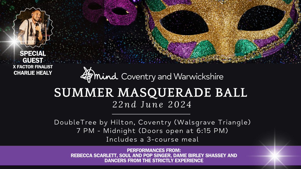 Do you love the X Factor? Finalist Charlie Healy will perform at our Summer Masquerade Ball on 22 June 2024. Indulge in a delicious 3-course meal, enjoy mesmerising entertainment, and support us in our vital work for mental health. bit.ly/3IJCd35 #UnmaskTheMagic