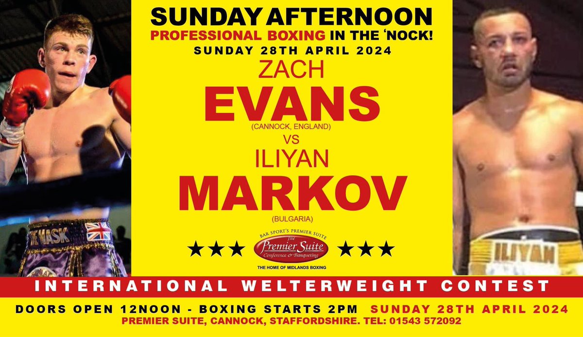 ExcelsiorSc1's tweet photo. We have a fight!
Cannock’s rising Welterweight prospect @ZEvans_Boxing &amp; Bulgarian Iliyan Markov weigh in this afternoon. 

All set for tomorrow’s Sunday Afternoon Professional Boxing in the ‘Nock Open Show @ThePremierSuite 
12noon - 2pm start 
Pay on the Door 
T:01543572092 Opt1 https://t.co/gXaNMkWc3p