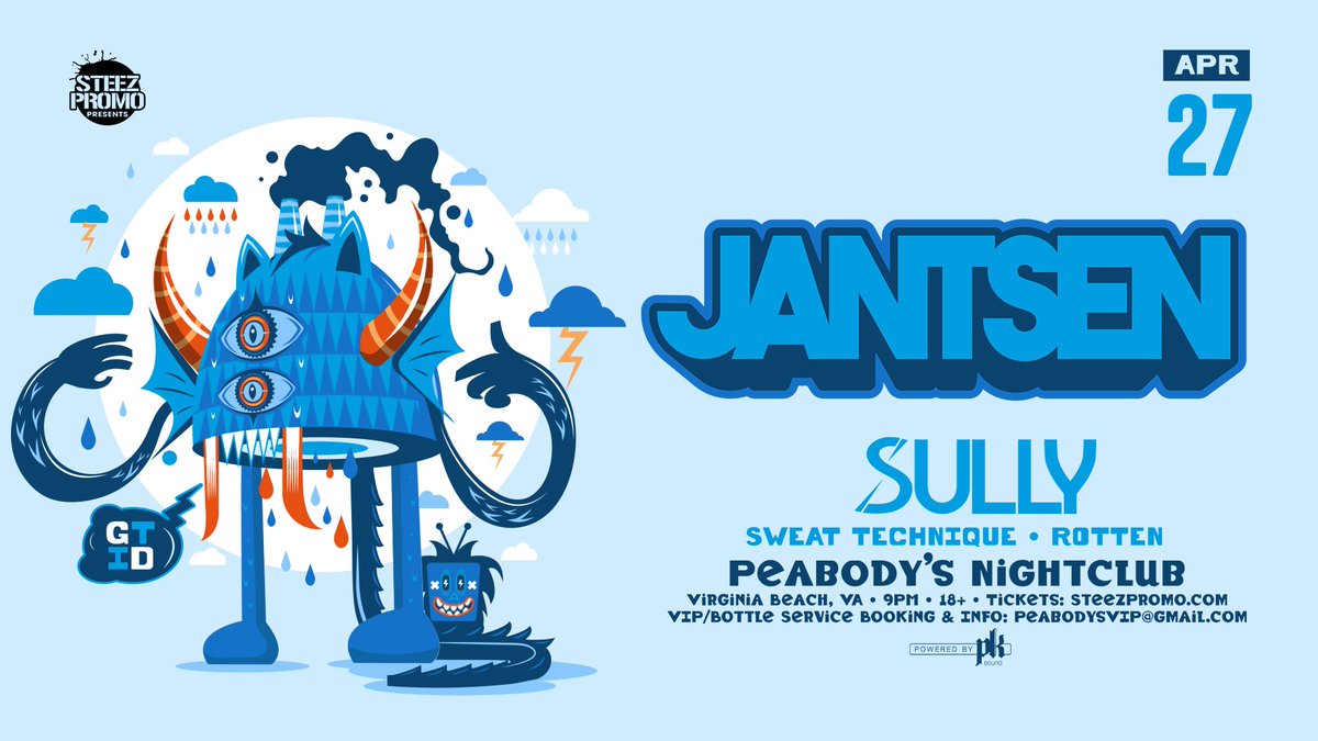 Your turn, Virginia Beach! 🫵🏖️ @peabodysvb is the place to be tonight!!☀️ Keeping it all things ratchet 🥵 as @jantsenmusic headlines w/ special guest @_SullyMusic, @sweattechnique_, and @rottendubs!! 🎊 Tickets and show information➡️ hive.co/l/jantsenvb24