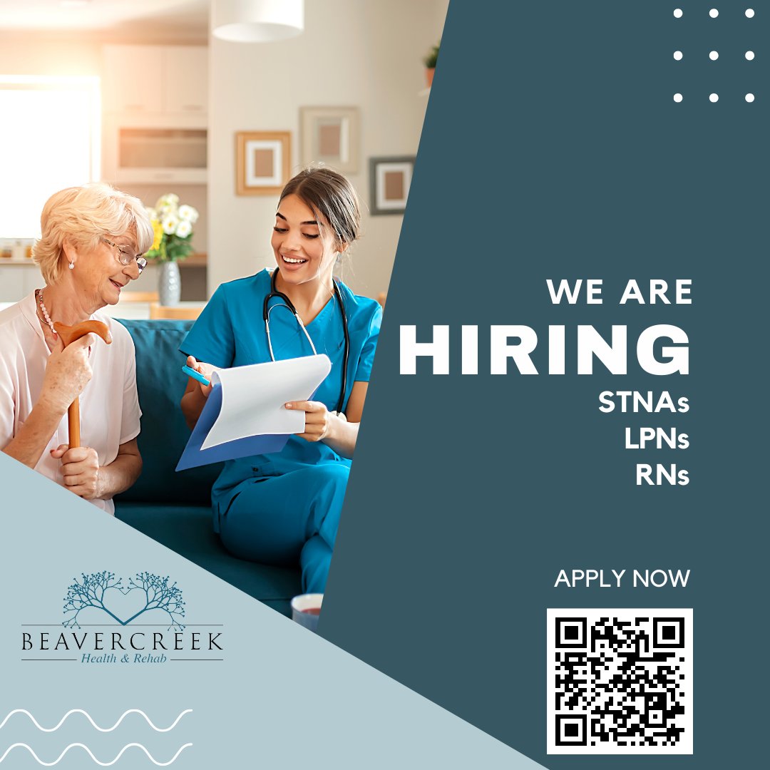 Unlock new career possibilities! Beavercreek has open positions waiting for dedicated individuals.#beavercreekrehab #beavercreekhealth #CompassionateCare