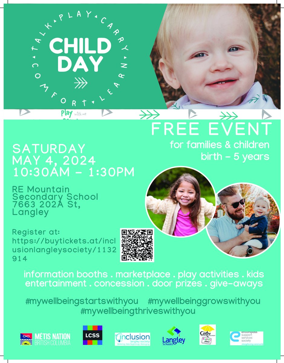 A one-day expo that aims to connect families of pre-K learners with important resources is fast approaching. Child Day will be held Saturday, May 4 from 10:30 a.m.-1:30 p.m. at RE Mountain Secondary & will feature community agencies, a marketplace & more. See poster for details.