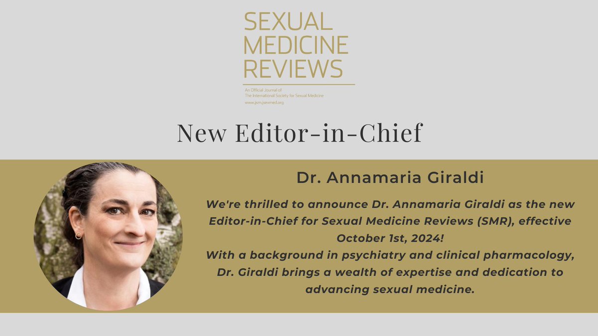 We're thrilled to announce Dr. Annamaria Giraldi as the new Editor-in-Chief for SMR! Dr. Giraldi has been actively involved in the ISSM Executive Committee and in the Journals for years, and has served as Deputy Editor-in-Chief of the JSM. Learn more: issm.info/publications