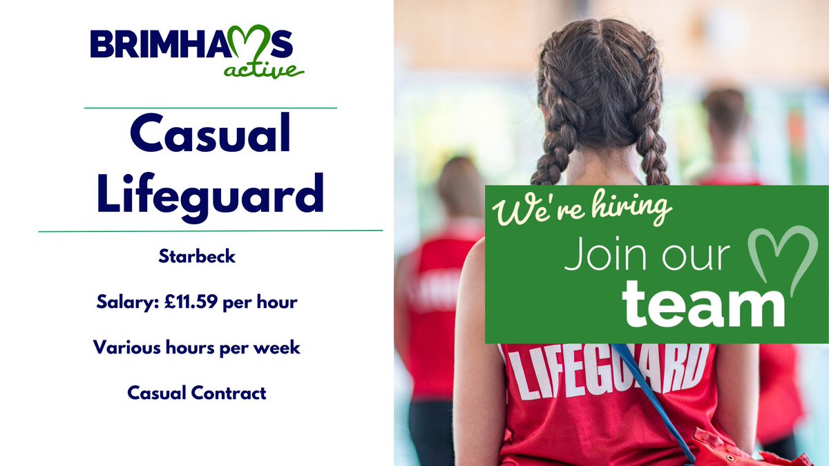 Brimhams Active are looking for a fun and passionate individual, could this be you?👈 
#BrimhamsActive is seeking a Casual Lifeguard to join them at their team in #Starbeck. No experience is necessary as full training could be provided.👏 
🔗rebrand.ly/vkc9ltj
#HarrogateJobs