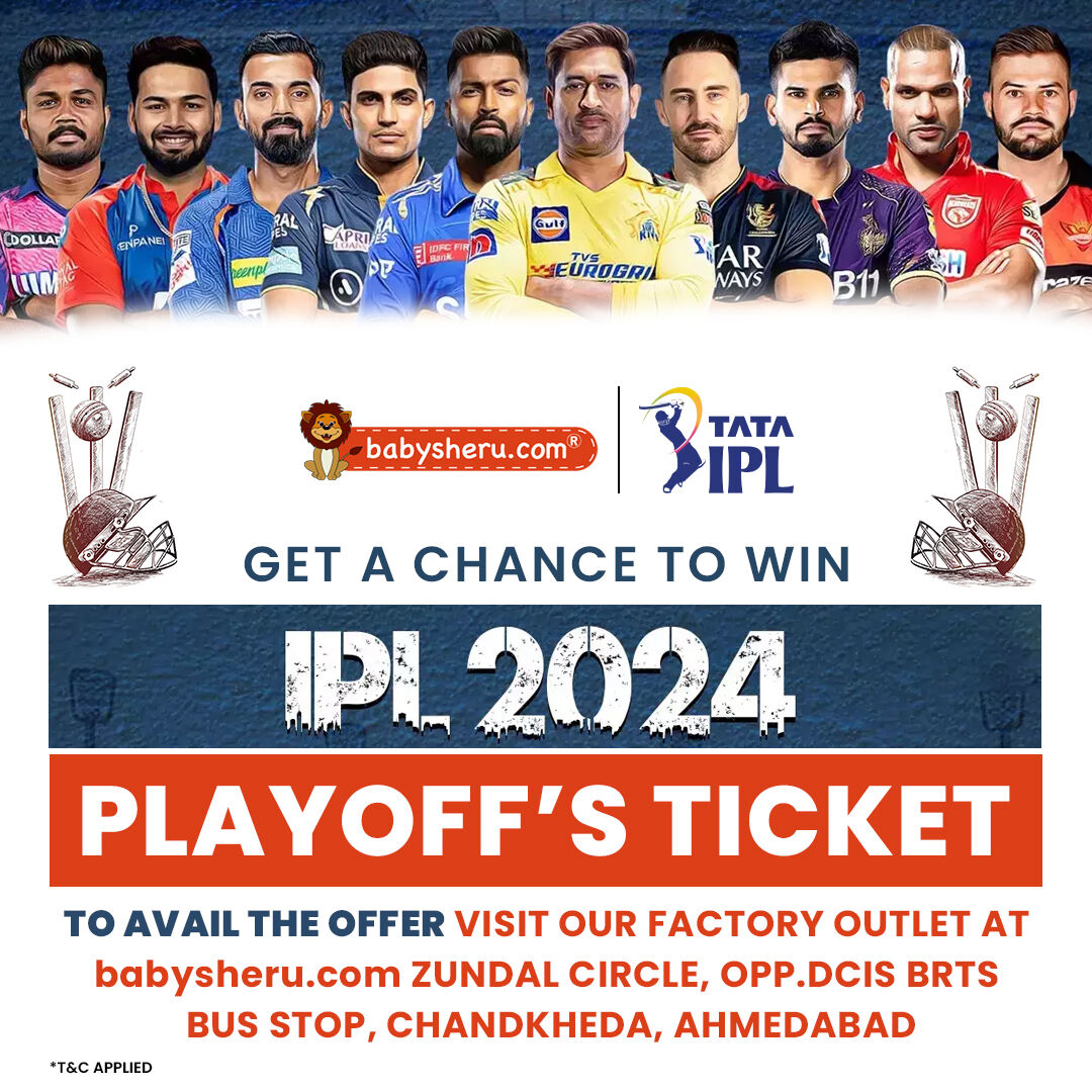 Score a win with playoff 2024 IPL tickets! 🏏🎟️ Feeling lucky? Shop from BabySheru.com and visit our store to avail this exciting offer. Don't miss your chance to catch the action live! 🌟 

#IPLTickets #PlayoffOffer #BabySheru #IPL2024 #CricketTickets
#SportsFans