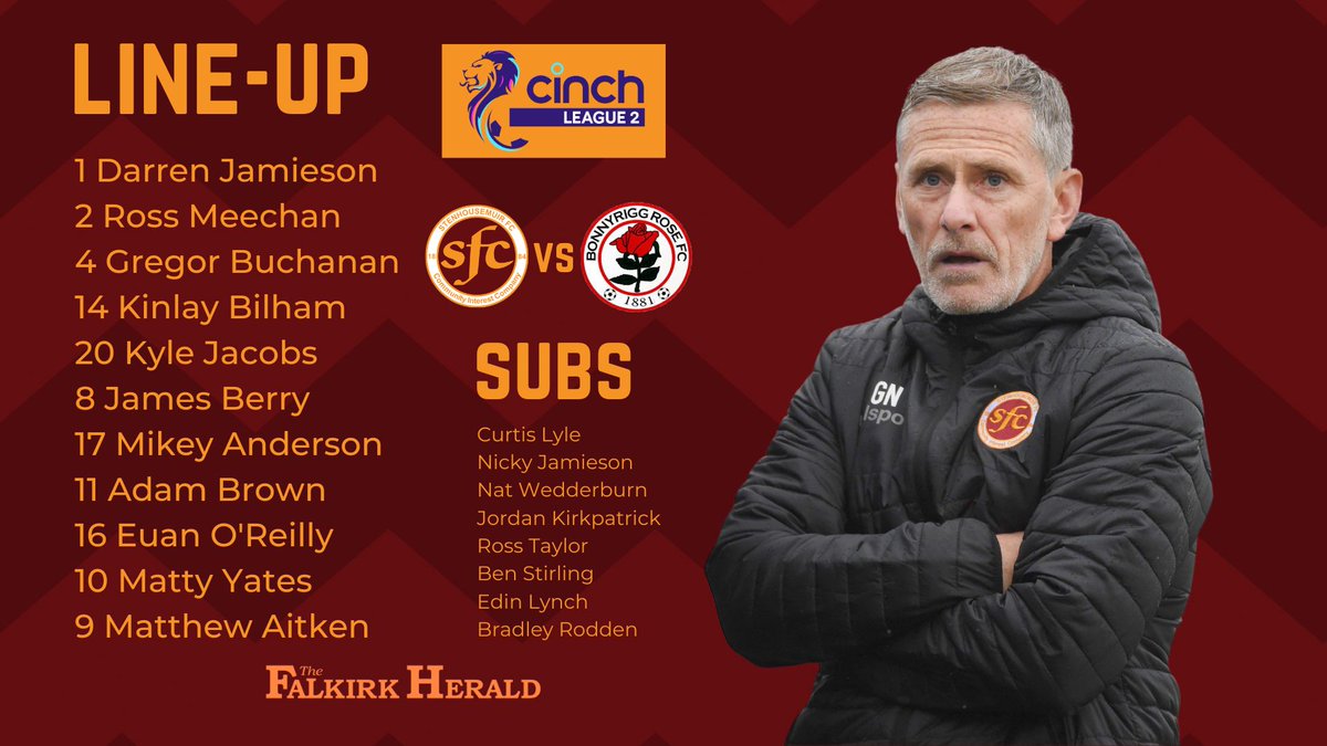 ⚽ How @StenhousemuirFC line-up this afternoon against @BonnyriggRose in #cinchL2!

#WeAreChampions ⚔️