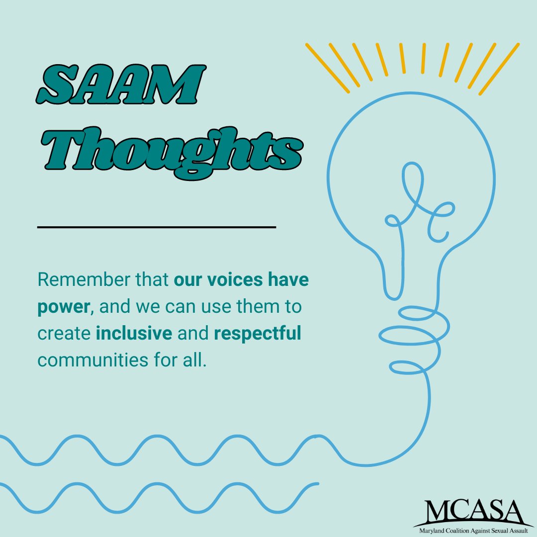 MCASAorg's tweet photo. #30DaysOfSAAM SAAM Thoughts: This SAAM, we highlighted the importance of collective action and community empowerment in the movement to end sexual violence. What is one thing you learned during #SAAM2024? https://t.co/dYKdjzdtwW