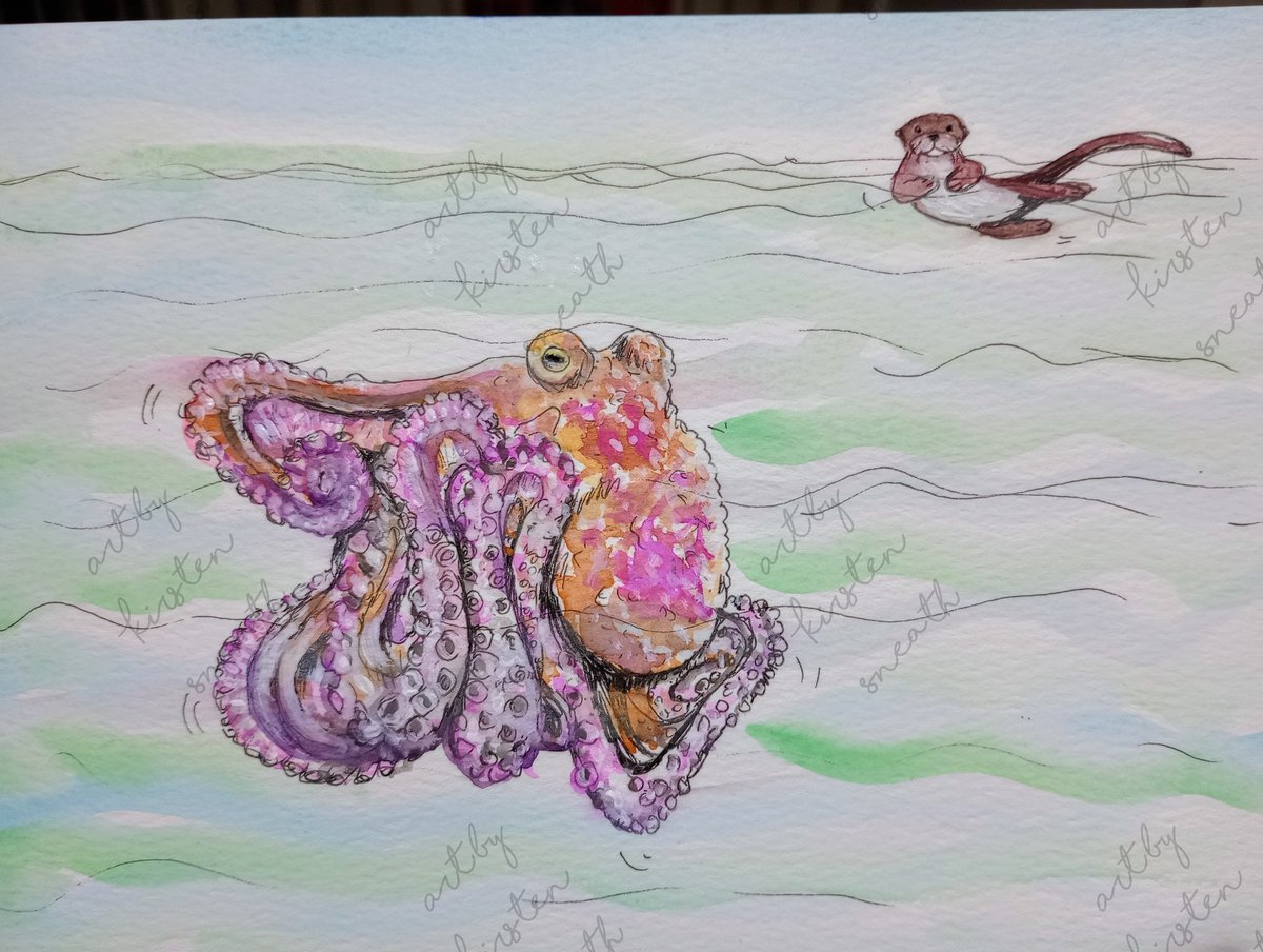 Just before I go, Happy Very Early #AnimalAlphabets ! Monday's word is Ocean so here is my Octopus and friend. Hope you have a great weekend and week ahead. @AnimalAlphabets #octopus #otter #ocean #weeklyartchallenge