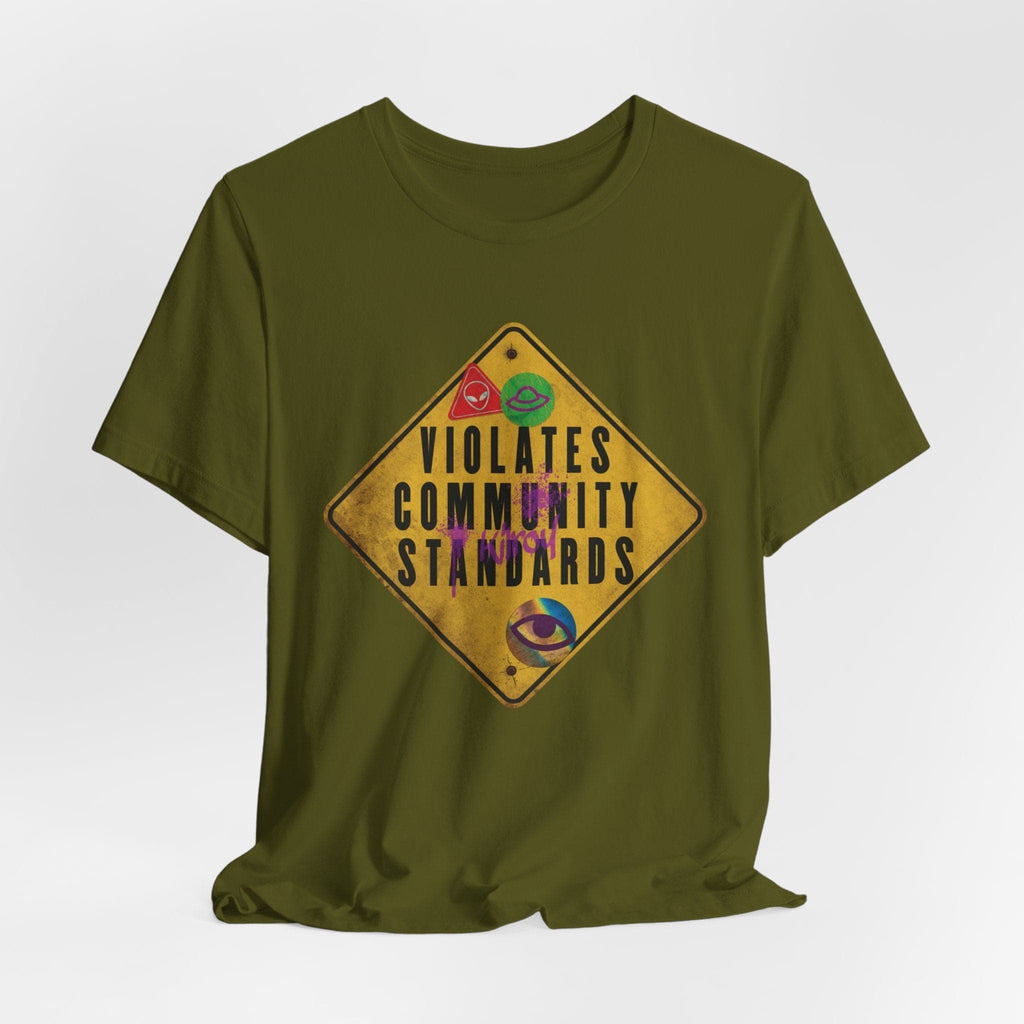 Embrace your rebellious side with the 'Violates Community Standards' T-shirt! Perfect for rule-breakers and fun lovers. Shop now: shortlink.store/j8d0b3xakpdz #funny #rulebreaker #tshirt
