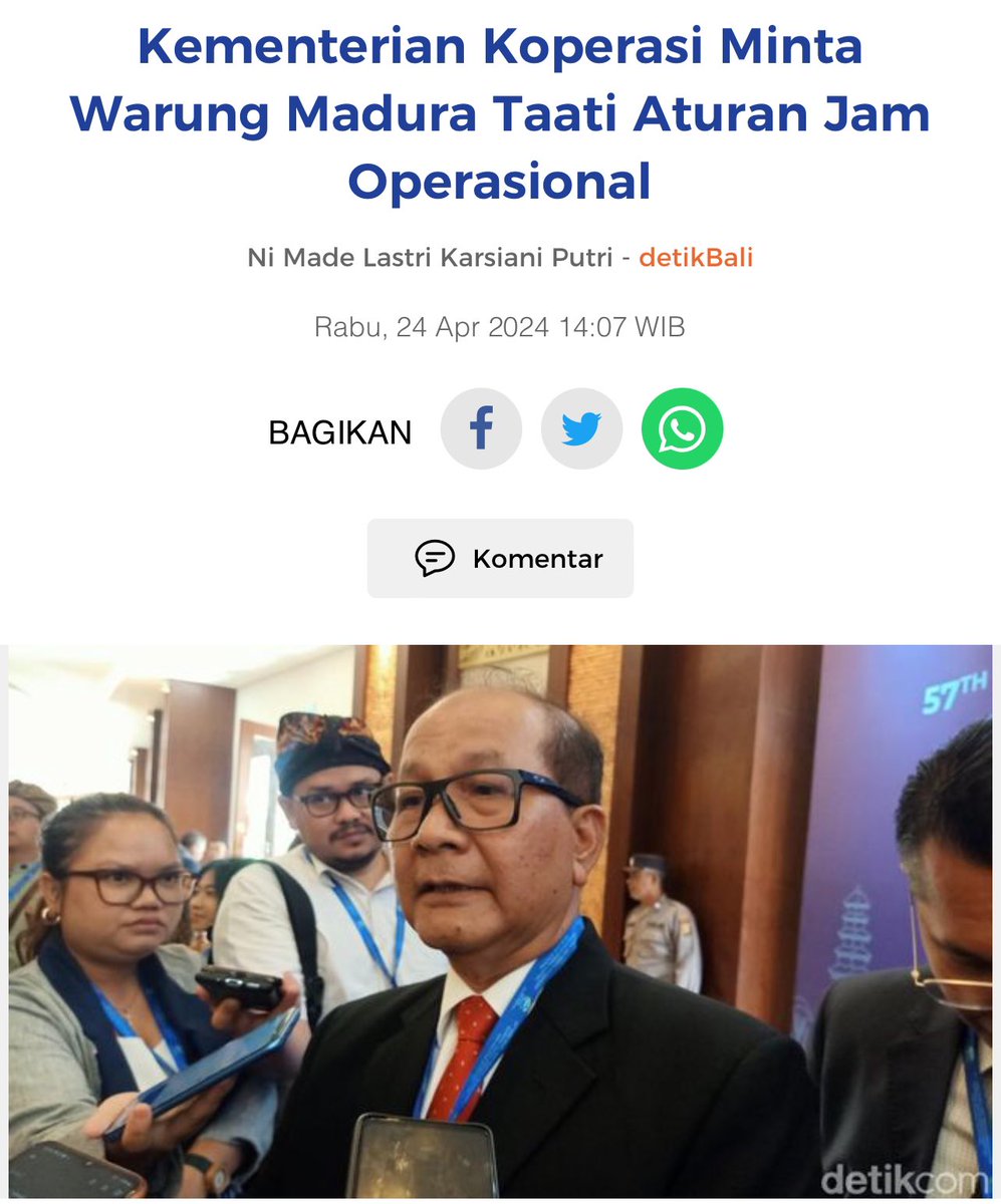 Uda biasa itu ketika ada kebijakan tidak pro rakyat maka akan dikritik oleh netizen +62. Saya yakin yg posting berita tgl 24/04 semua uda baca isi beritanya, jelas di situ @KemenkopUKM menyinggung soal aturan jam operasional warung Madura di Bali. 'Kalau ada regulasi terkait…