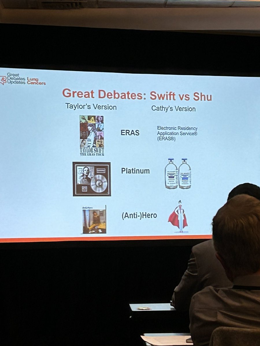 Dr @CatherineShuMD @GreatDebatesCME is a shoe-in for best Swiftie analogies in a lung cancer talk- including introducing us to the Taylor Swift of thoracic oncology! Guess whom- Gosh - it is…! @JSabari