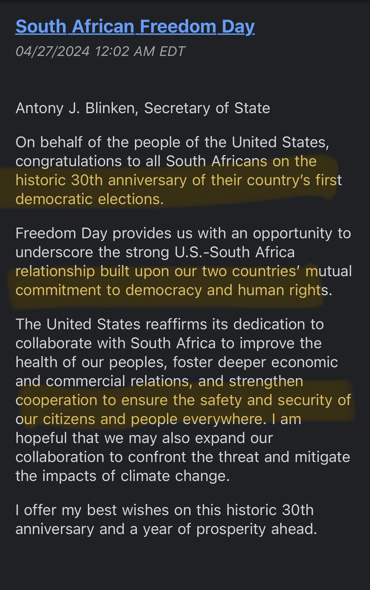 The US State Department’s statement on the anniversary of the end of the South African apartheid doesn’t use the a-word word and doesn’t talk about racism at all.