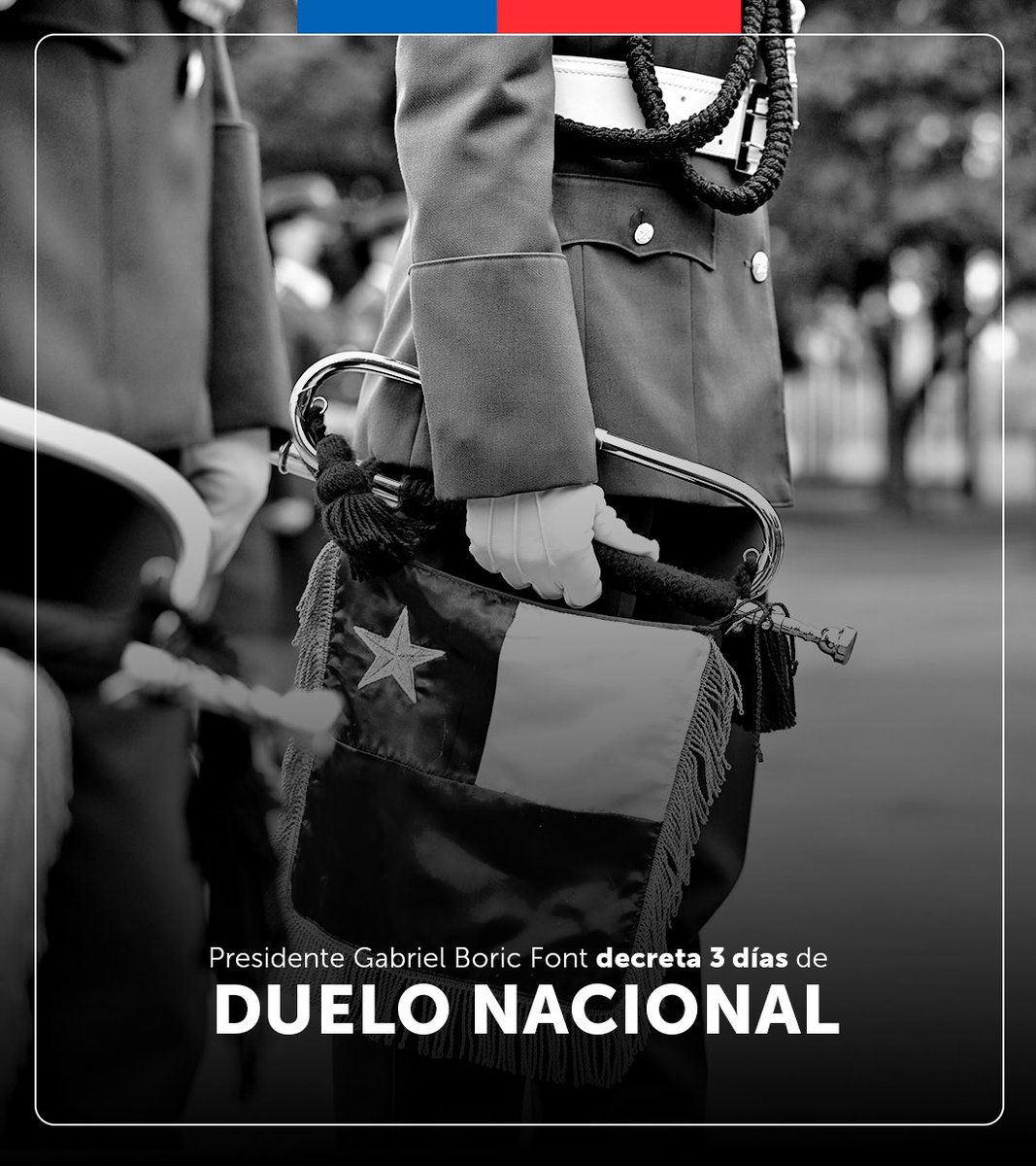 Debido al atentado a Carabineros de Chile en la Región del Biobío, el Presidente @GabrielBoric anunció duelo nacional de 3 días.