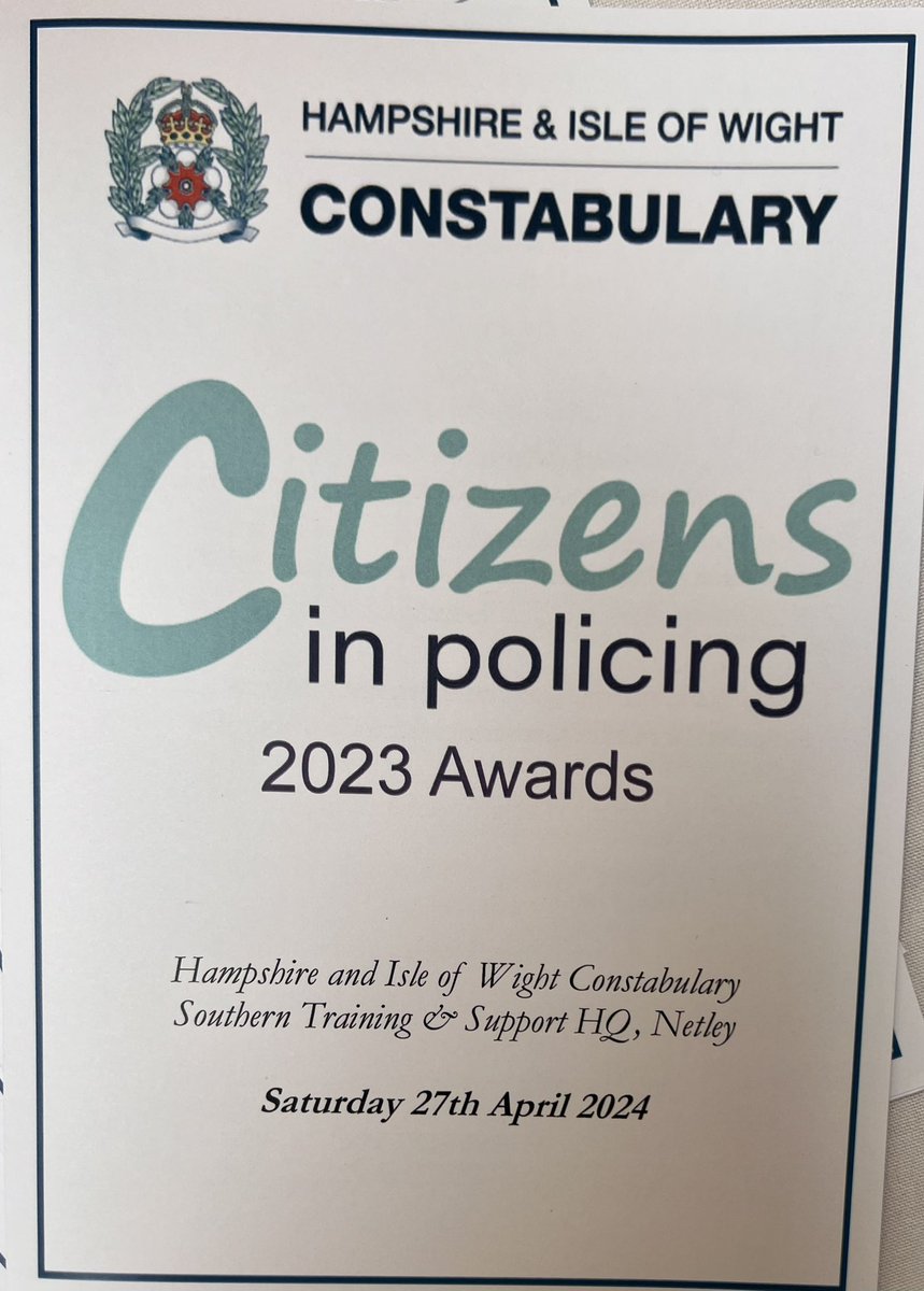 What a privilege to be attending our annual Citizens in Policing awards today 

Celebrating volunteers across the whole of Hampshire & IOW constabulary.

Some superb nominations and recognition #amazing 🤩