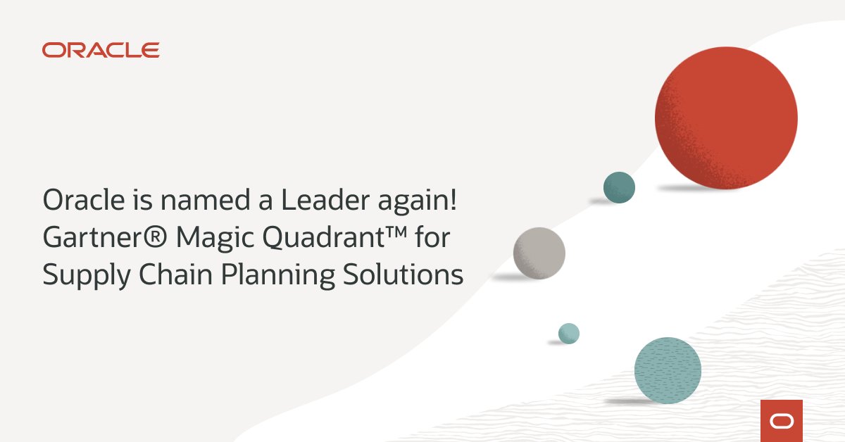 @Oracle named a Leader again in the 2024 Gartner® #MagicQuadrant for Supply Chain Planning Solutions! social.ora.cl/6012bNJT4 #SupplyChainPlanning #SCP #OracleCloud