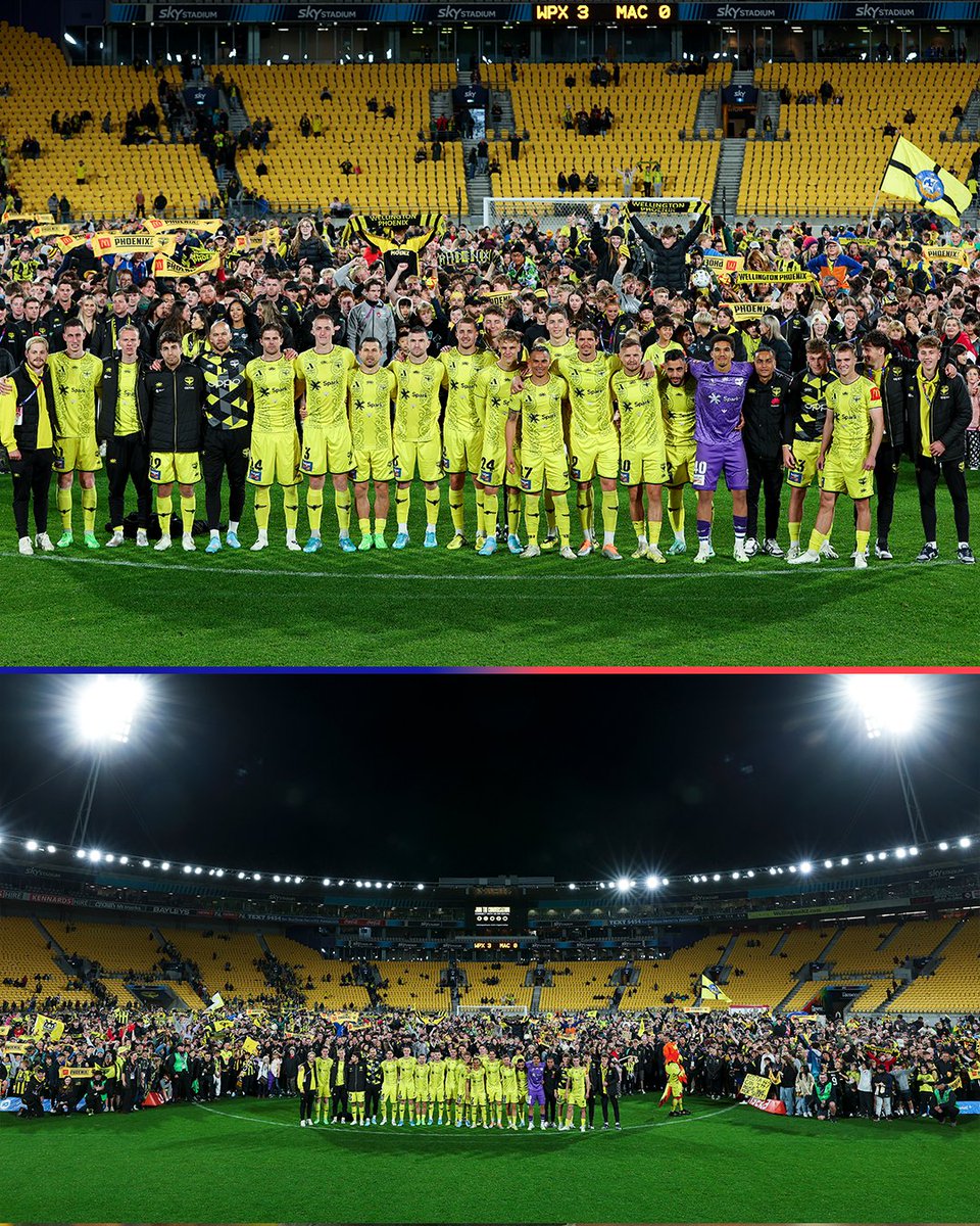 aleaguemen's tweet image. .@WgtnPhoenixFC let their fans onto the pitch for all-in team photo. The result was 𝐈𝐍𝐒𝐀𝐍𝐄 🤯📸🙌

What a way to immortalise a special season. What a club 💛