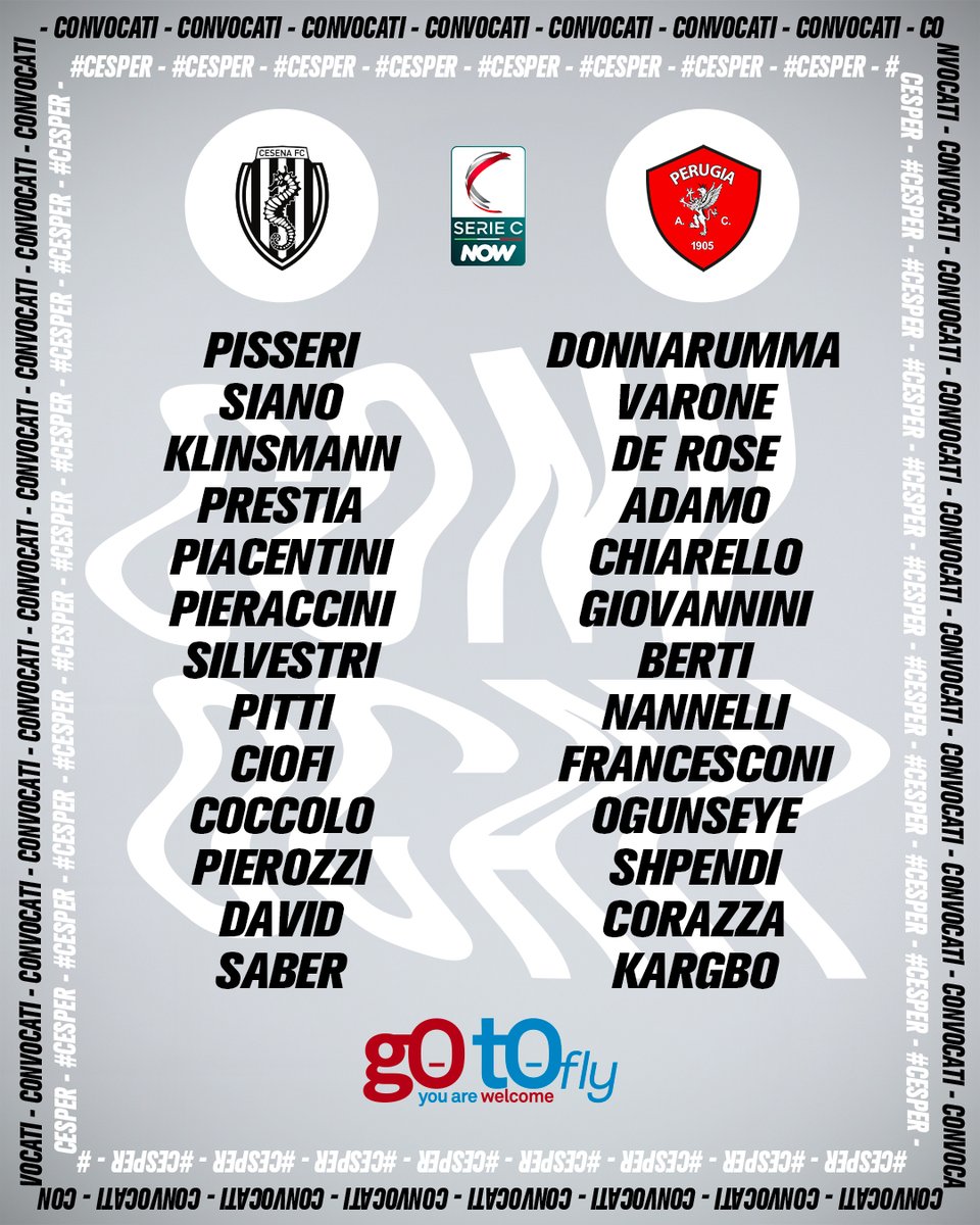 🗒 Ecco i 2️⃣6️⃣ bianconeri #convocati da Mister Toscano per il match di domani contro il Perugia. Offerto da ✈️ GoTo Fly 💪 #DAIBURDEL