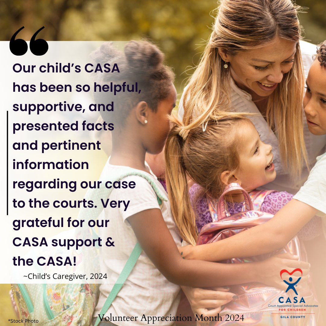 April is National Volunteer Appreciation Month, and we are grateful for the amazing volunteers we have at CASA of Gila County!

#volunteerappreciationmonth  #Volunteers #FosterCare #Advocates #MakeaDifference #BetheChange #CASAofGilaCounty #courtappointedspecialadovates