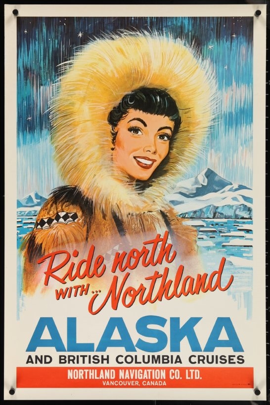 Circa mid/late 1950s Northland Navigation travel poster for their Alaska and British Columbia Cruises. Northland Navigation was in operation 1944-1976. #alaskahistory #alaska #cdnhist #bchist