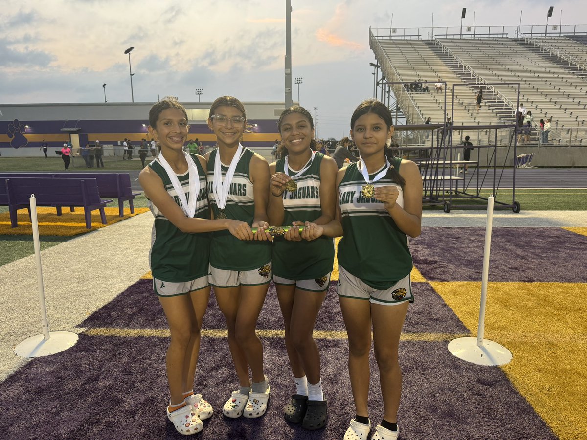 A huge congratulations to our Lady Jags track team! 7th AND 8th grade District Champions. 🏆 Super proud of our girls and coaching staff for working hard and putting in the work. 💪💚
#JAGSTRONG 
<a href="/PequenoMichele/">Coach Pequeño</a> <a href="/HCISD_Athletics/">Harlingen CISD Athletics</a> <a href="/GMSAS_Jaguars/">Gutierrez Middle School</a>