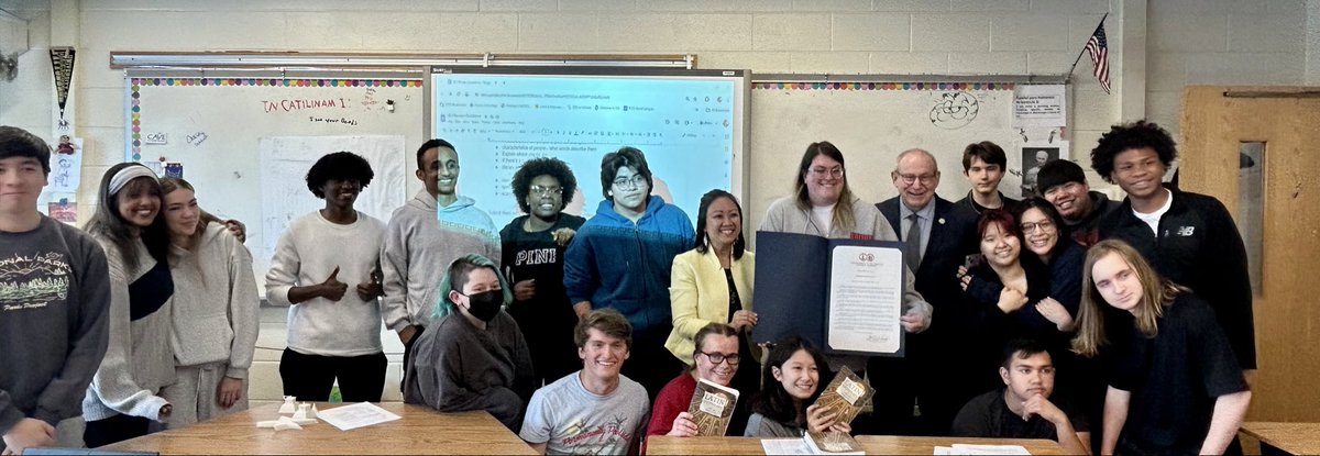 .@MarkSicklesVA & I were delighted to recognize Cristina Procaccino, a Latin Teacher at @EdisonHSEagles, for being named the 2023 @fcpsnews Region 3 Outstanding Secondary School Teacher and thank her for going above and beyond to nurture, motivate, and mentor her students.