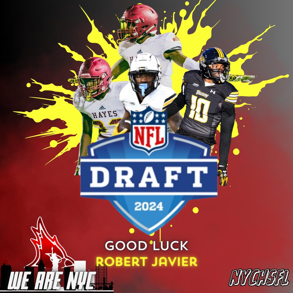 Good luck to @CardinalHayesFB and @Towson_FB alum Robert Javier in the NFL Draft. Experts have Rob as a Day 3 prospect! #UpHayes #WeAreNYC