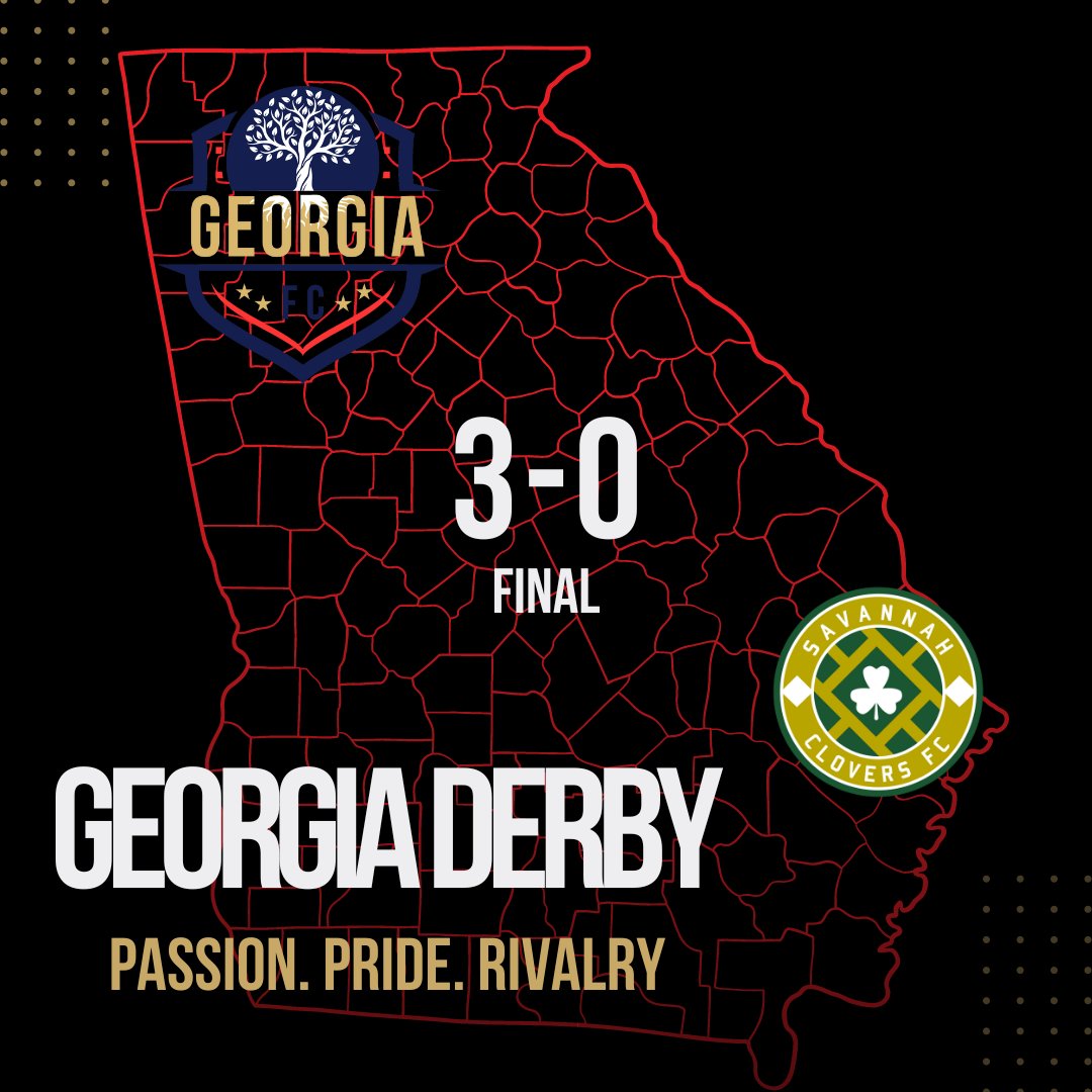 Victory in the inaugural Georgia Derby! 🏆

GeorgiaFC triumphs with a stunning 3-0 win!

Here's to every player who left it all on the field and to every supporter who believed. This win is for you! 🌟

#GeorgiaFC #NISASoccer #Georgia #Derby