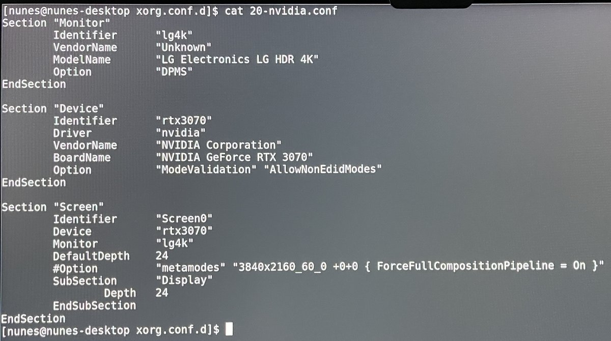 esnunes's tweet photo. @dhh My hardware is different but I've managed to set it up by ignoring EDID. The 
".Xresources" must be in your home directory. Some configs are commented out as they turned out not to be needed (btw: I'm no longer using that 4k monitor but a vertical one, config still works anyway) https://t.co/Xgtjk79SBY