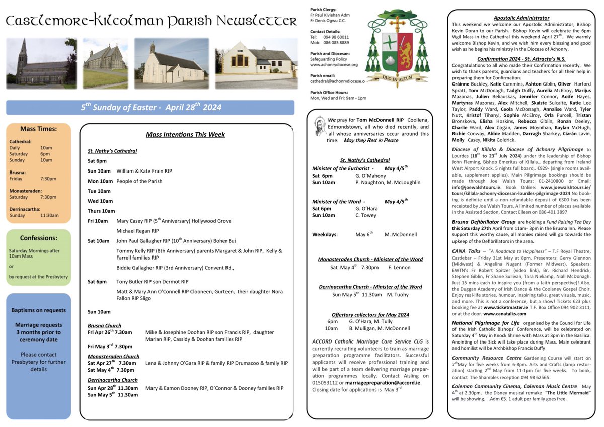 Ballaghaderreen Parish Newsletter for Sunday, April 28th.